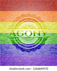 Agony emblem on mosaic background with the colors of the LGBT flag