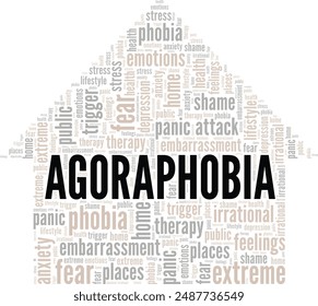 Agoraphobia: Fear of Going Outside word cloud conceptual design isolated on white background.