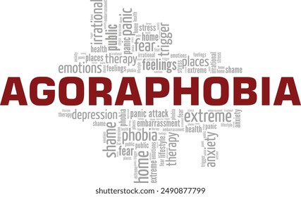 Agoraphobia: Fear of Going Outside word cloud conceptual design isolated on white background.