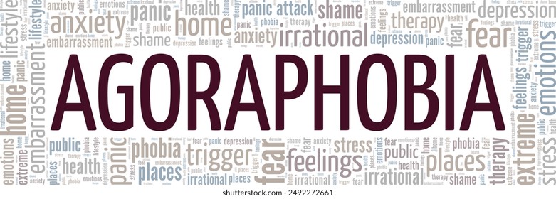 Agoraphobia: Fear of Going Outside word cloud conceptual design isolated on white background.