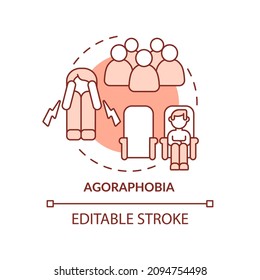 Icono de concepto de terracota de agorafobia. Trastorno de ansiedad. Ilustración de línea delgada de idea abstracta de atención de la salud mental. Dibujo de contorno aislado. Trazo editable. Fuentes Roboto-Medium, Myriad Pro-Bold utilizadas