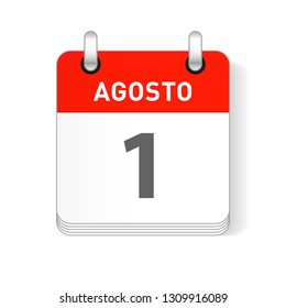 Agosto 1, August 1 date visible on a page a day organizer calendar in spanish Language