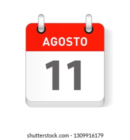 Agosto 11, August 11 date visible on a page a day organizer calendar in spanish Language