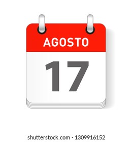 Agosto 17, August 17 date visible on a page a day organizer calendar in spanish Language