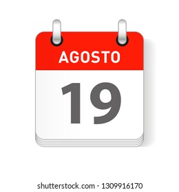 Agosto 19, August 19 date visible on a page a day organizer calendar in spanish Language