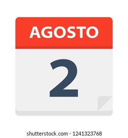 Agosto 2 - Calendar Icon - August 2 - Vector Illustration