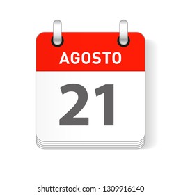 Agosto 21, August 21 date visible on a page a day organizer calendar in spanish Language