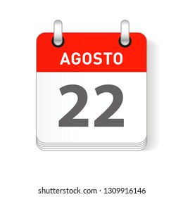 Agosto 22, August 22 date visible on a page a day organizer calendar in spanish Language
