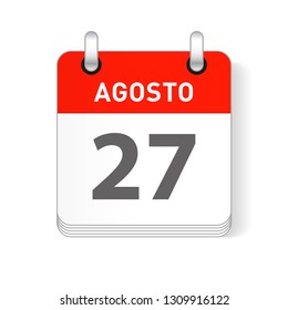 Agosto 27, August 27 date visible on a page a day organizer calendar in spanish Language svg