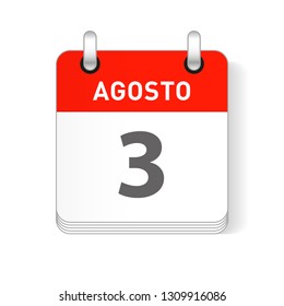 Agosto 3, August 3 date visible on a page a day organizer calendar in spanish Language