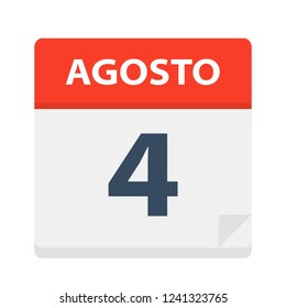 Agosto 4 - Calendar Icon - August 4 - Vector Illustration
