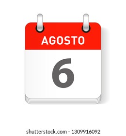 Agosto 6, August 6 date visible on a page a day organizer calendar in spanish Language