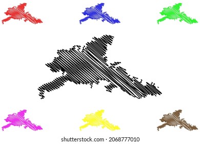 Agra district (Uttar Pradesh State, Republic of India) map vector illustration, scribble sketch Agra map