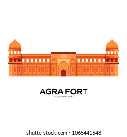 Agra fort in country India. Vector illustration symbol object. Flat icon style concept design 