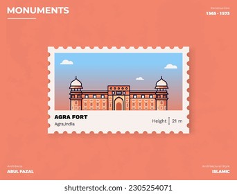 Agra Fort Monument Postage stamp ticket design with information-vector illustration design