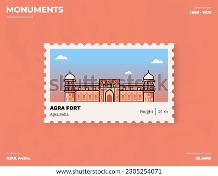 Agra Fort Monument Postage stamp ticket design with information-vector illustration design