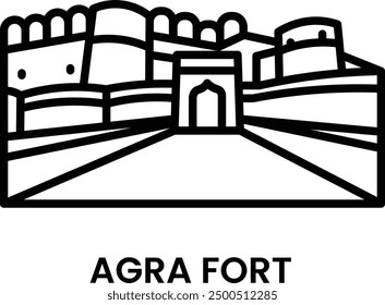 Agra Fort, Agra, Uttar Pradesh, India. Minimalist line art icon, a historical landmark for web, mobile apps and UI.
