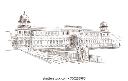 Agra fort in vector sketch illustration. Hand drawn sketch.