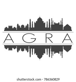 Agra India Asia Skyline Vector Art Mirror Silhouette Emblematic Buildings
