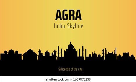 Agra India city silhouette and yellow background. Agra India Skyline.