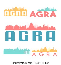 Agra India Flat Icon Skyline Vector Silhouette Design Set landmark Logo.