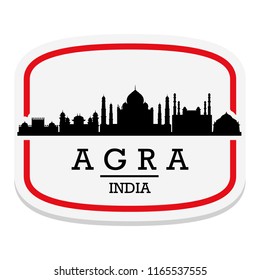 Agra India Label Stamp Icon Skyline City Design Tourism.