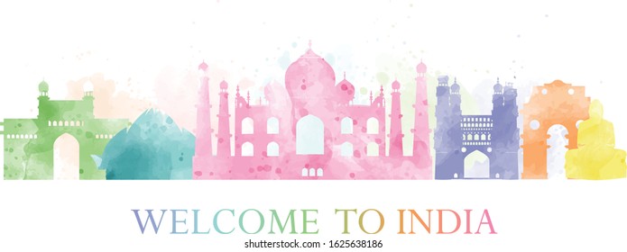 Agra, India landmark in water color. Vector illustration