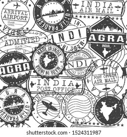 Agra India Stamps Background. City Stamp Vector Art. Postal Passport Travel. Design Set Pattern.