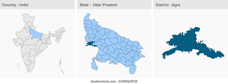 Agra map ( Uttar Pradesh State, Republic of India), Agra District, Uttar Pradesh State, Republic of India, Government of  Uttar Pradesh, Indian territory, Eastern India, politics, village, tourism