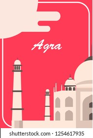 Agra  poster vector illustration.The Taj Mahal.