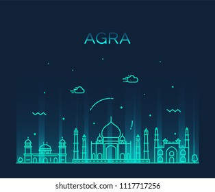 Agra skyline, India. Trendy vector illustration, linear style