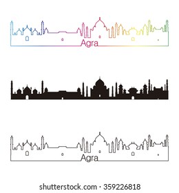 Agra skyline linear style with rainbow in editable vector file