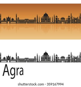 Agra skyline in orange background in editable vector file