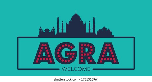 Agra skyline silhouette flat design typographic vector illustration.