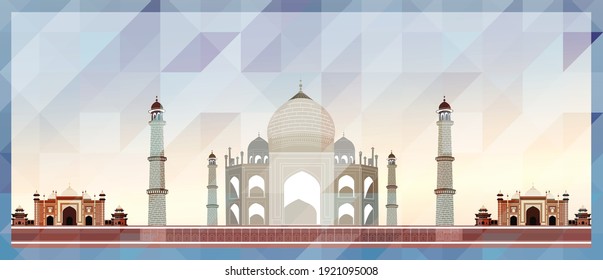 Agra skyline vector colorful poster on beautiful triangular texture background