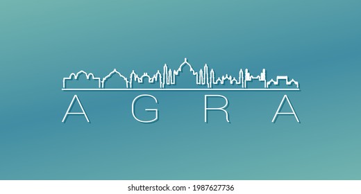 Agra, Uttar Pradesh, India Skyline Linear Design. Flat City Illustration Minimal Clip Art. Background Gradient Travel Vector Icon.