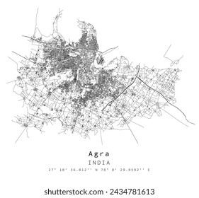 Agra,India Urban detail Streets Roads Map  ,vector element image for marketing ,digital product ,wall art and poster prints.