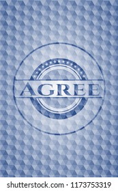 Agree blue emblem with geometric pattern.