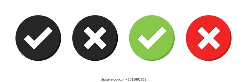 Agree and decline set icons. Flat and silhouette style. Vector icons.
