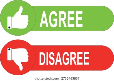 Concordar e Discordar Botões com Polegares para Cima e Polegares para Baixo Ícones, Elementos de IU de Feedback Verde e Vermelho para Pesquisa de Satisfação do Cliente, Ícones de Opinião de Votação e Mídia Social
