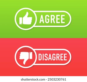 Botón de íconos de acuerdo o en desacuerdo. Pulgar hacia abajo símbolo de acuerdo y en desacuerdo Vector de la etiqueta engomada. Marcas de verificación Sí y No. Ilustración vectorial