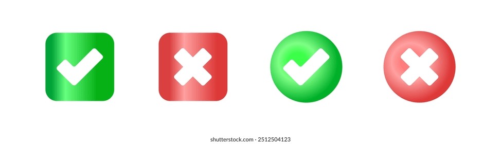 Iconos de conjunto de acuerdo o no. Estilo plano. Iconos del vector.