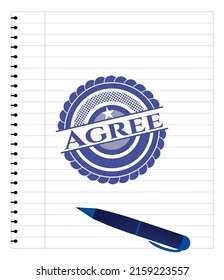 Stimmen Sie mit Pen-Effekt zu. Blaue Tinte. Vektorgrafik. Detaillierte Angaben. 