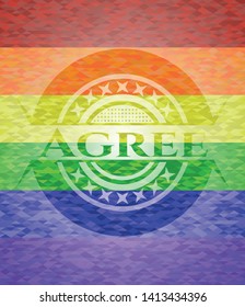 Agree emblem on mosaic background with the colors of the LGBT flag