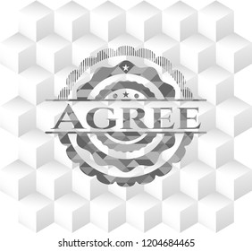 Agree grey emblem. Retro with geometric cube white background