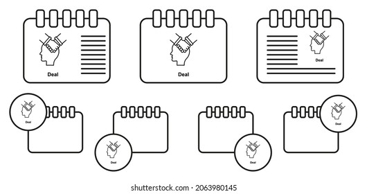 Acordar, apretar a mano, icono del vector de cabeza en la ilustración del conjunto de calénder para ui y ux, sitio web o aplicación móvil