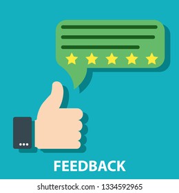 Agree or like feedback concept vector illustration. Customer excellent review and feedback. Message bubble with thumbs up commemorating customer feedback 