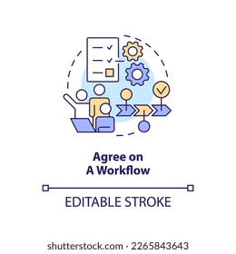 Agree on workflow concept icon. Source code management best practice abstract idea thin line illustration. Isolated outline drawing. Editable stroke. Arial, Myriad Pro-Bold fonts used