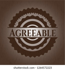 Agreeable badge with wood background