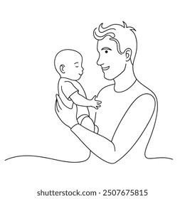 
Agreeable young father holding his baby line art flat vector illustration